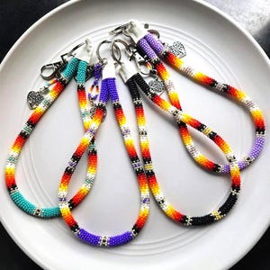 Handmade Beaded Wristlet Keychain: Native American Design, Turquoise, Purple or Black & Fire Colors