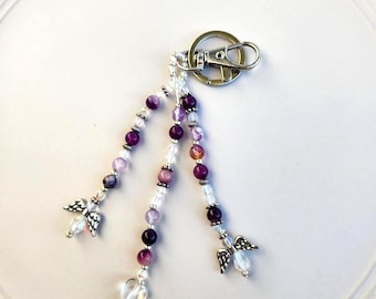 Boho Beaded Keychain: Purple Agate Tassel Bag Charm