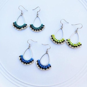 Beaded Teardrop Hoop Earrings, Handmade Gift for Her