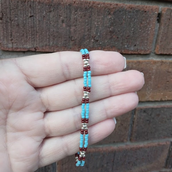 Turquoise and Silver Beaded Bracelet, Handmade Bracelet, Native American Beaded Jewelry, Woman's Beaded Jewelry, Southwest style, Western