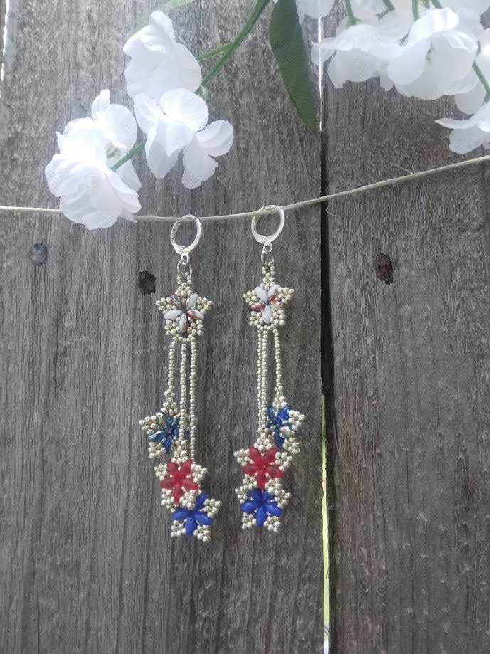 Petites Boucles D'oreilles Patriotiques En Forme De Larme Avec étoiles Et Rayures Superposées/Boucles D'oreilles En Vinyle Des