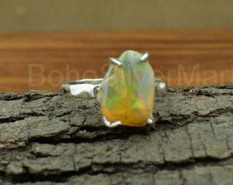 Natural Raw Opal Ring 925 Sterling Silver Ring Ethiopian Opal Ring Rough Opal Ring Raw Ring, Split Band Ring Bohemian Ring Gift For Her