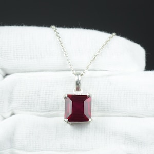 Red Ruby Square Necklace – Dainty 925 Sterling Silver Jewelry - Gemstone Pendant – Handmade Silver Jewelry for Women