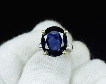 Anel de Safira Azul Natural de 26 Quilates, Anel de Qualidade, Anel em Prata de Lei 925 Maciça, Anel de Pedra Natal, Anel de Safira, Anel com Gema, Anel para Presente