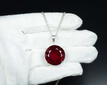 Stort afrikanskt hänge i rött rubin, hänge i rött rubin, cocktailsmycken, födelsedagspresent till kvinnor, hänge i rött rubin, 925 sterlingsilver runt slipat