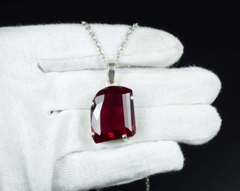 Ruby pendant, Fancy Cut Ruby pendant, 925 sterling silver pendant, 26x22x09 mm 83 Cts Ruby necklace, Natural ruby pendant, red Ruby pendant