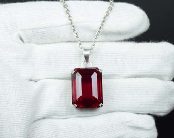 Ruby pendant, Emerald Cut Ruby pendant, 925 sterling silver pendant, 16x21 mm 53 carat Ruby necklace, Natural ruby pendant, red Ruby pendant