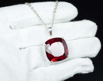 Large African Red Ruby Pendant, Red Ruby Pendant, Cocktail Jewelry, Women Birthday Gift, Red Ruby Pendant, 925 Sterling Silver Cushion Cut