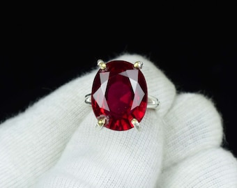 Large Natural Ruby Ring, Oval ruby ring, genuine ruby gemstone ring, giant red ruby ring, Oval ruby ring, silver statement ruby ring