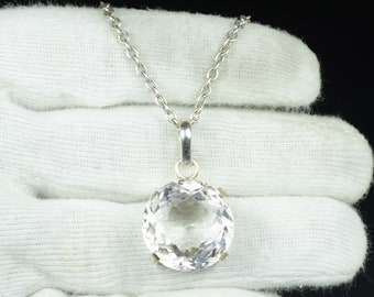Pingente de safira branca natural de 52 quilates, prata esterlina 925, pingente feito à mão para homem e mulher, presente de aniversário.