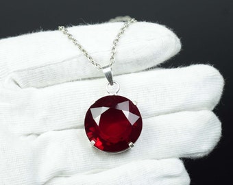 Ruby pendant, Round Cut Ruby pendant, 925 sterling silver pendant, 24 mm 80 carat Ruby necklace, Natural ruby pendant, red Ruby pendant