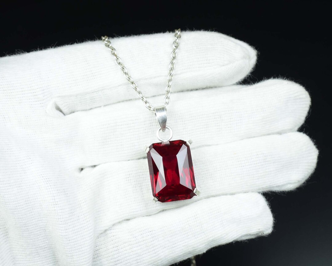 Ruby Pendant With Silver Chain Necklace 925 Sterling Silver Pendant Big ...