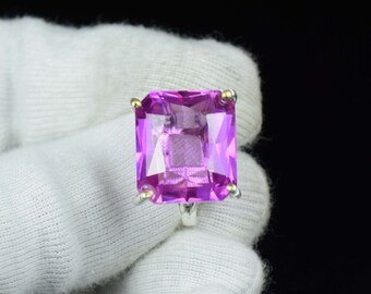 Anillo de kunzita rosa, anillo de plata maciza 925, joyería de piedras preciosas, anillo de declaración, anillo de mujer, anillo de boda, joyería de kunzita rosa, regalo para ella