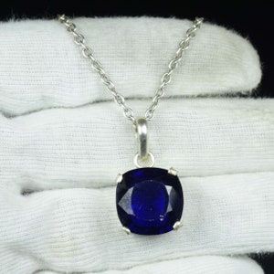 Sapphire Pendant Cushion Cut Sapphire pendant 925 sterling silver pendant Sapphire necklace Natural Sapphire pendant Blue Sapphire pendant