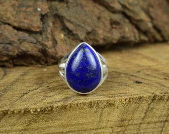 Natural Lapis Lazuli Ring, 925 Sterling Silver Ring Handmade Ring, Lapis Lazuli Ring, Statement Ring, Boho Huge Ring, Triple Band Ring