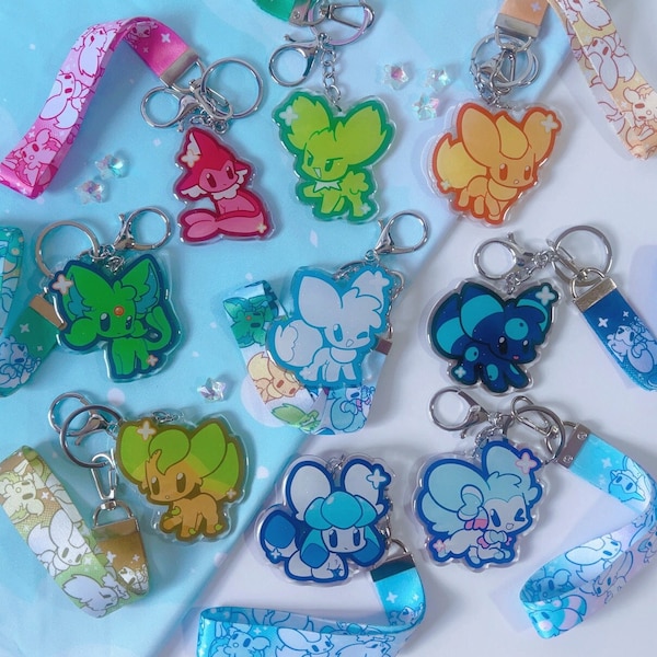 Shiny Chibi Eeveelution Lanyard Keychain