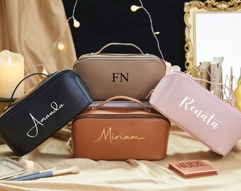 Personalized Leather Cosmetic Bag Name Toiletry Bag Monogram Makeup Bag Custom Cosmetic Bag Travel Pouch Gifts for Wife Birthday gifts