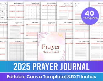 2025 Prayer Journal Canva Template, prayer journal template, prayer journal canva, prayer journal editable, prayer journal pdf