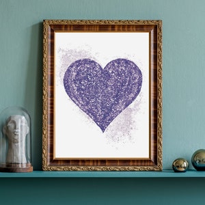 Purple heart with Silver Dust Romantic Printable Art Home Decor Original Abstract Whimsical Digital Art image 2