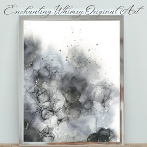 Black and White Abstract Alcohol Ink With Gold Accents Instant Download- Zen Wall Art , Minimalist Art, Modern Contemporary Home Decor