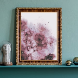 Alcohol Ink Art Digital Print Indie Room Decor Pink Dusty Rose and Gold Abstract Minimalist Wall Art Download Romantic Original Art image 2