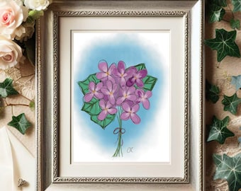 Lámina con estampado de ramo de violetas: Arte mural floral estilo cottagecore (descarga digital)