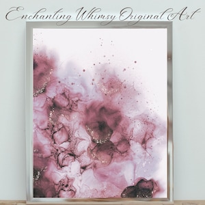 Alcohol Ink Art Digital Print Indie Room Decor Pink Dusty Rose and Gold Abstract Minimalist Wall Art Download Romantic Original Art image 1