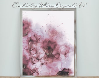 Alcohol Inkt Art Digital Print-Indie Room Decor-Pink Dusty Rose en Gold Abstract Minimalistische Wall Art Download-Romantische originele kunst