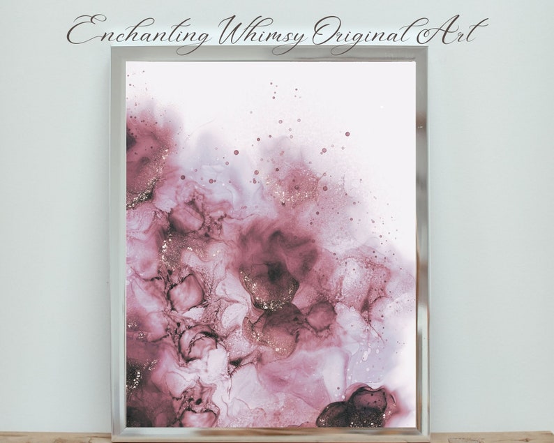 Alcohol Ink Art Digital Print Indie Room Decor Pink Dusty Rose and Gold Abstract Minimalist Wall Art Download Romantic Original Art image 1