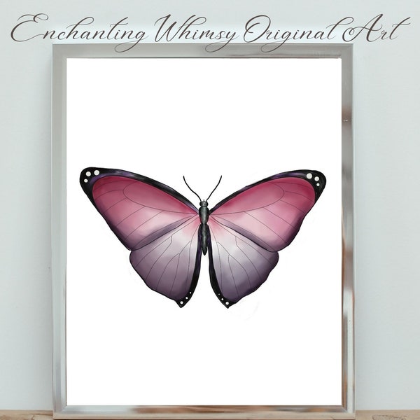 Butterfly Wall Art Print, Cottagecore Home Gift, Instant Download, Ethereal Pink and Purple Home Decor, Mom Gift, Whimsical Printable