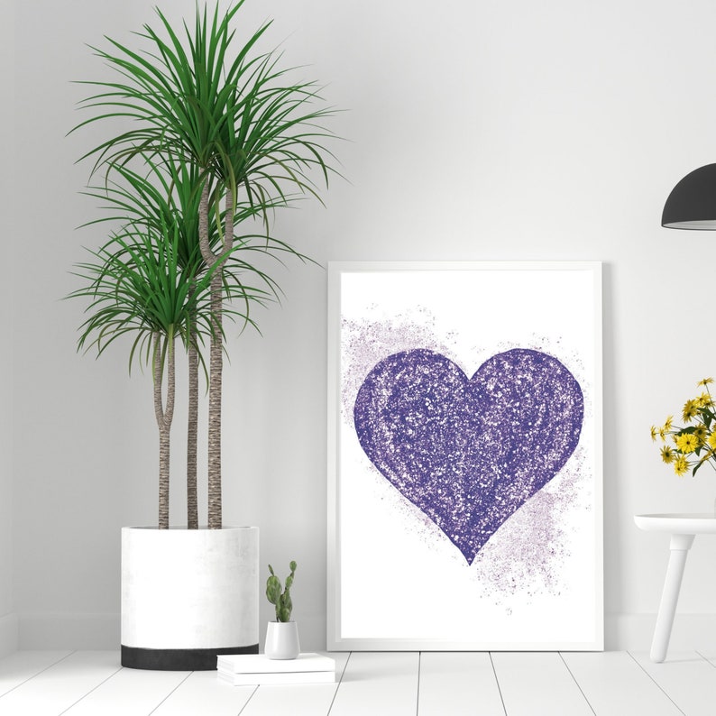 Purple heart with Silver Dust Romantic Printable Art Home Decor Original Abstract Whimsical Digital Art image 5