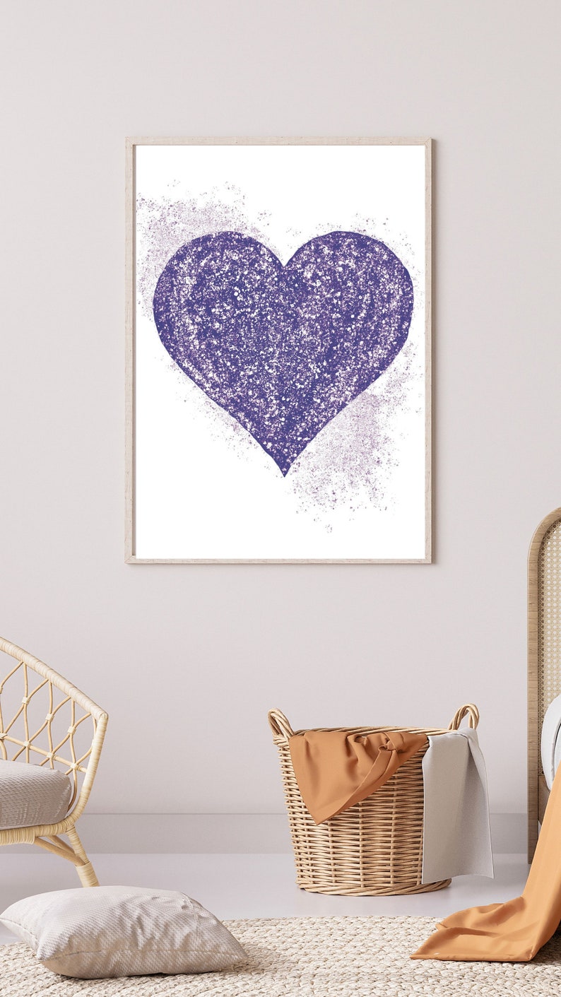 Purple heart with Silver Dust Romantic Printable Art Home Decor Original Abstract Whimsical Digital Art image 8