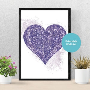 Purple heart with Silver Dust Romantic Printable Art Home Decor Original Abstract Whimsical Digital Art image 3