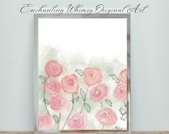 Abstract roze rozen botanische Wall Art Print, roze bloemen Cottagecore Home decor, INSTANT DOWNLOAD