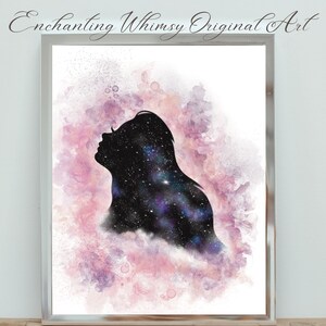 Pastel Abstract Celestial Silhouette Colorful Alcohol Ink Digital Art Feminine Print and Home Decor