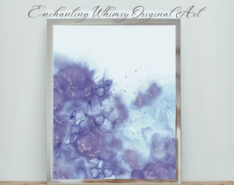 Purple and Blue Ethereal Wall Art With Gold Accents, Alcohol Ink Art, Purple Abstract Contemporary Minimalist Home Decor, INSTANT DOWNLOAD