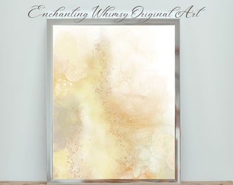 Cream and Beige Ethereal Abstract Wall Art With Gold Accents Print,  Digital Alcohol Ink Art, Earth Tones Contemporary Minimalist Home Decor