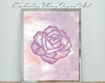 Pink Rose Digitale Download Romantisch Home Decor Art Afdrukbare grillige originele kunst, betaalbare kunstafdrukken