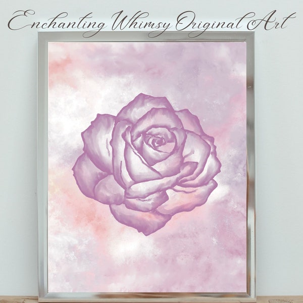 Pink Rose Digital Download Romantic Home Decor Art Printable Whimsical Original Art, Affordable Art Prints