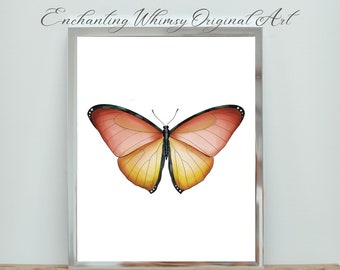Butterfly Wall Art Print, Cottagecore Home Gift, Instant Download, Orange Home Decor, Mom Gift, Grillig afdrukbaar, originele kunstwerken