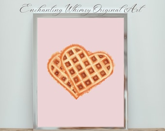 Wafelhart Wall Art Printable, Cute Valentijnsdag Decor, Minimalistische Muurkunst, Pop Art Kitchen Print, Valentijnsdag Printable