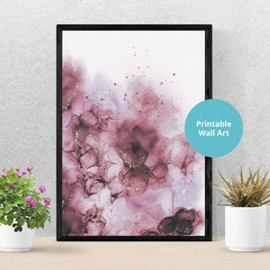 Alcohol Ink Art Digital Print Indie Room Decor Pink Dusty Rose and Gold Abstract Minimalist Wall Art Download Romantic Original Art image 3