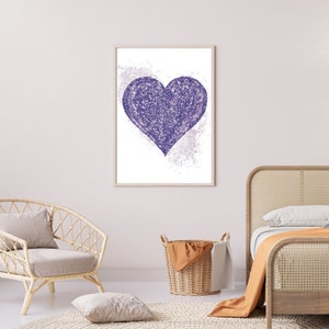 Purple heart with Silver Dust Romantic Printable Art Home Decor Original Abstract Whimsical Digital Art image 7