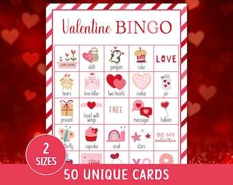 Valentine Bingo, Valentine Bingo Printable, Valentine Bingo Card, 50 Valentine Bingo Cards, Valentine Bingo Pre School, Valentines Day Bingo