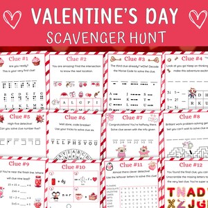 Búsqueda del tesoro de San Valentín, Búsqueda del tesoro para niños, Juego del día de San Valentín, Búsqueda del tesoro en el hogar, Búsqueda del tesoro en el hogar, Tarjetas de pistas de San Valentín, Imprimible