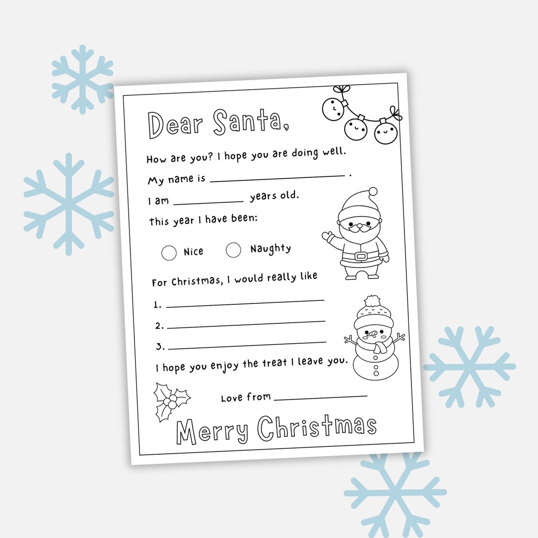 Letter to Santa Printable Coloring Page, Easy to Print Letter to Santa ...