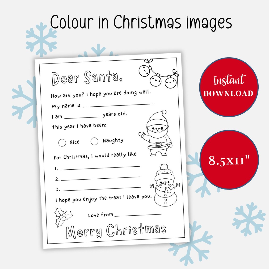 Letter to Santa Printable Coloring Page, Easy to Print Letter to Santa ...