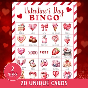 20 Valentine Bingo, Valentines Bingo, Valentines Day Bingo, Valentines Games, Valentines Party, Valentines Day Games, Valentines Game