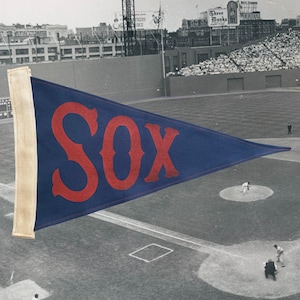 Sox Pennant | Handcrafted Vintage Style | Boston Red Sox | Baseball | Canvas | Home Decor | Wall Art | Rustic Look