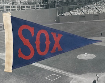 Sox Pennant | Handcrafted Vintage Style | Boston Red Sox | Baseball | Canvas | Home Decor | Wall Art | Rustic Look